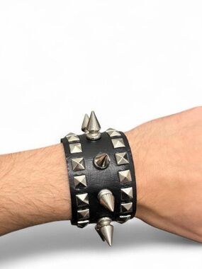 Black Studded Spike Cuff Bracelet Punk Goth Emo Y2K